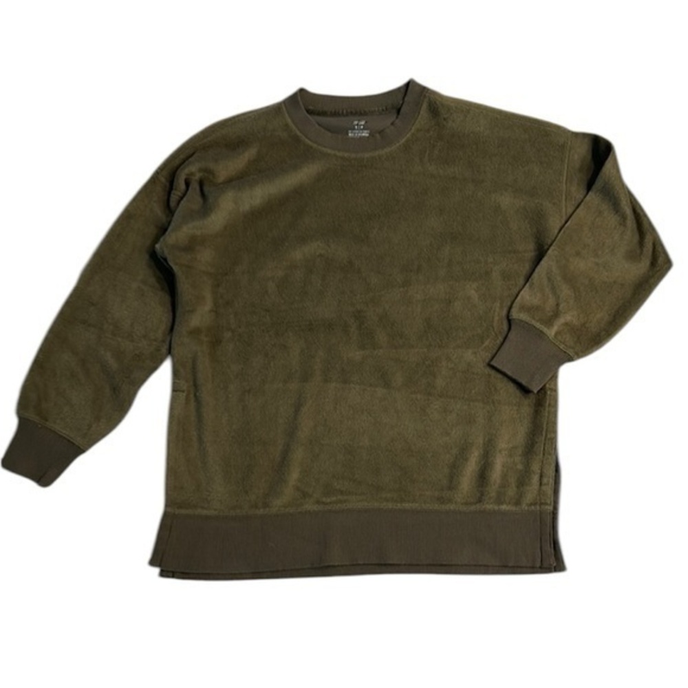 Aerie olive green velour pull over split hem sweatshirt size small